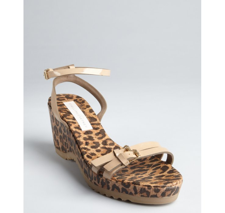 Stella Mccartney Leopard Print Faux Leather and Covered Cork Wedge ...