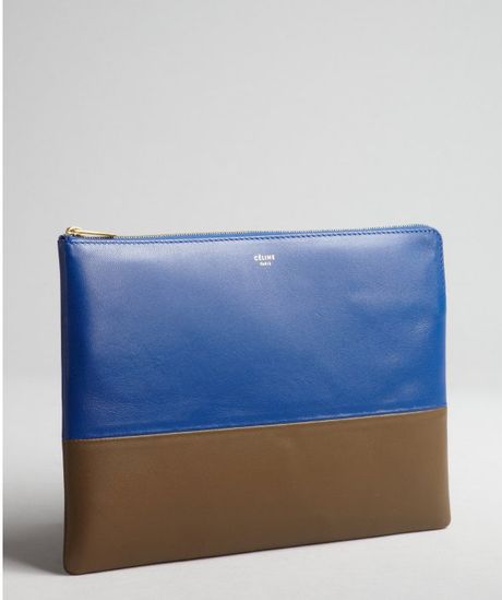 Celine Royal Blue Leather Colorblock Clutch Pouch in Brown (blue) | Lyst