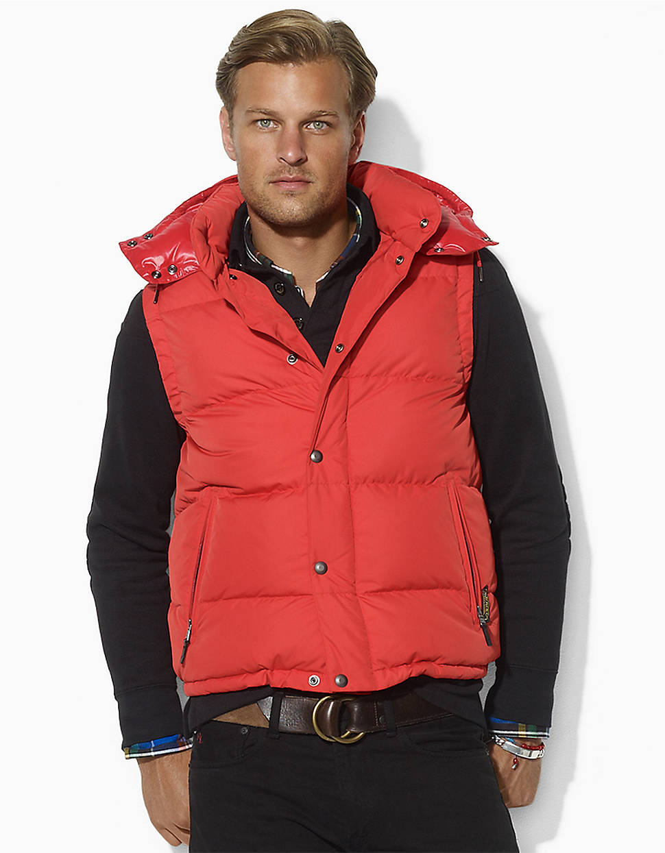 red puffer vest