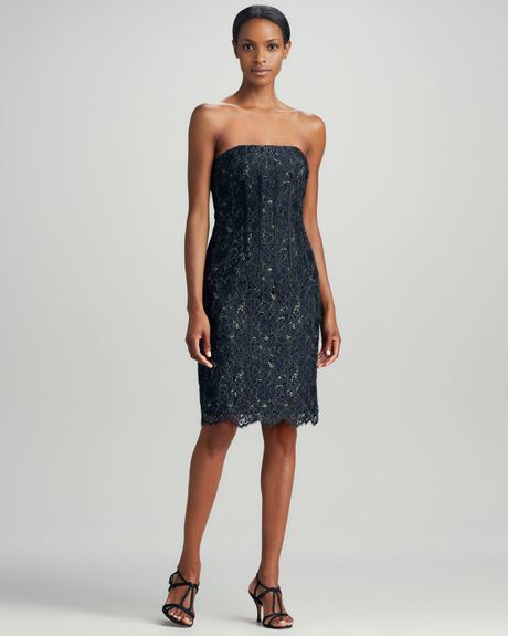 Aidan Mattox Strapless Lace Cocktail Dress in Black