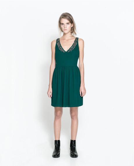 Zara V-Neck Dress in Green (Turquoise)