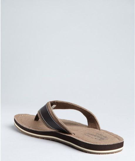 Penguin Natural and Dark Brown Leather and Canvas Dune Thong Sandals ...