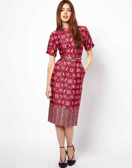 Asos Wiggle Dress in Wallpaper Border Print in Red | Lyst Asos Wiggle Dress in Wallpaper Border Print in Red | Lyst