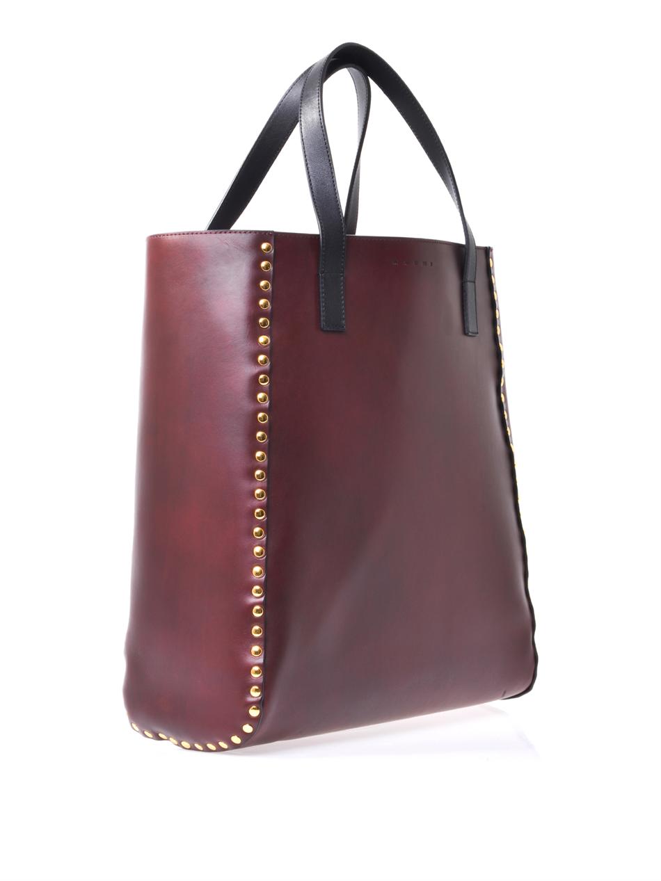 Marni Studded Leather Tote Bag in Purple (burgundy) | Lyst