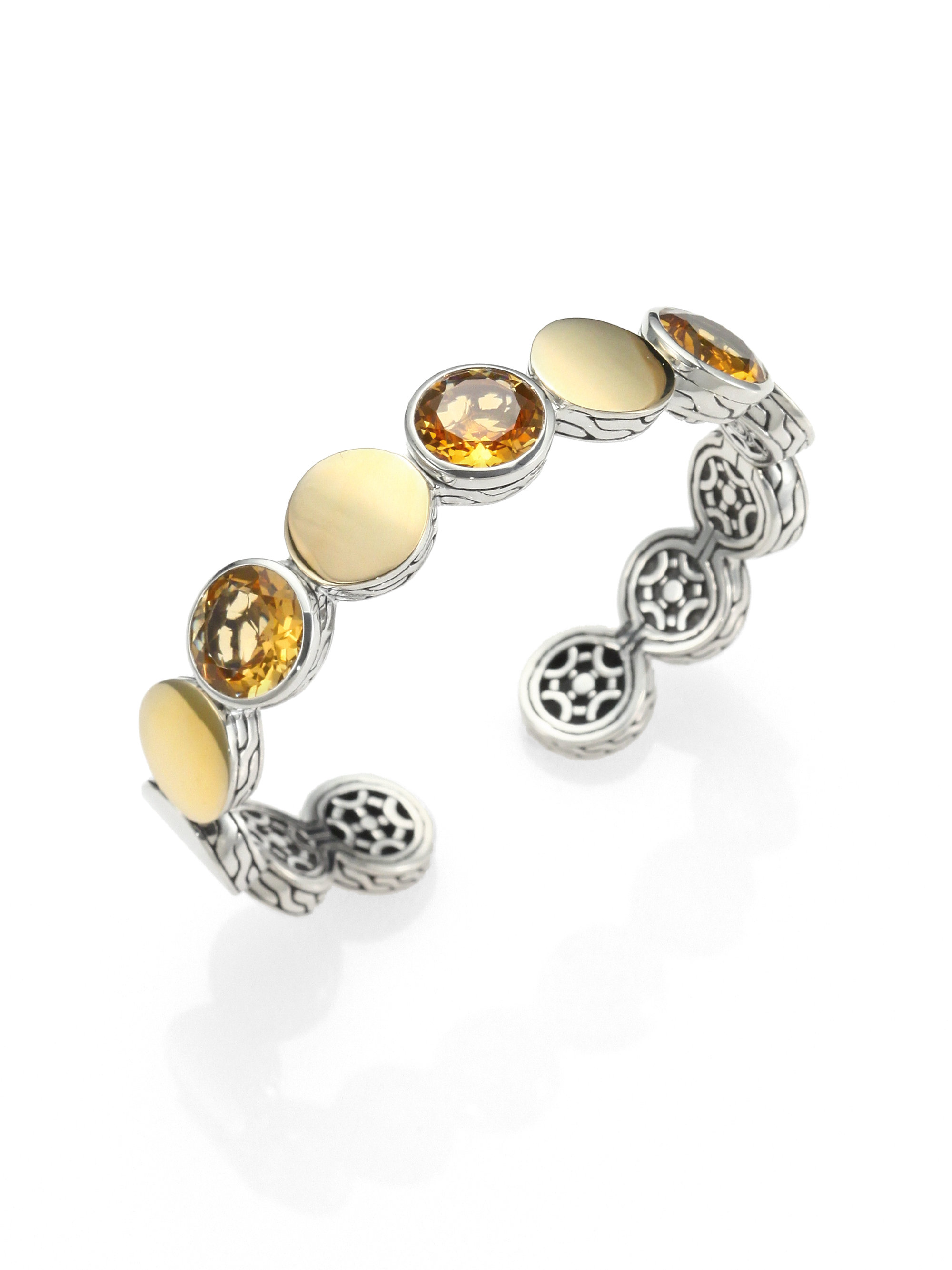 John Hardy Citrine 18k Gold Sterling Silver Dot Cuff Bracelet in Silver