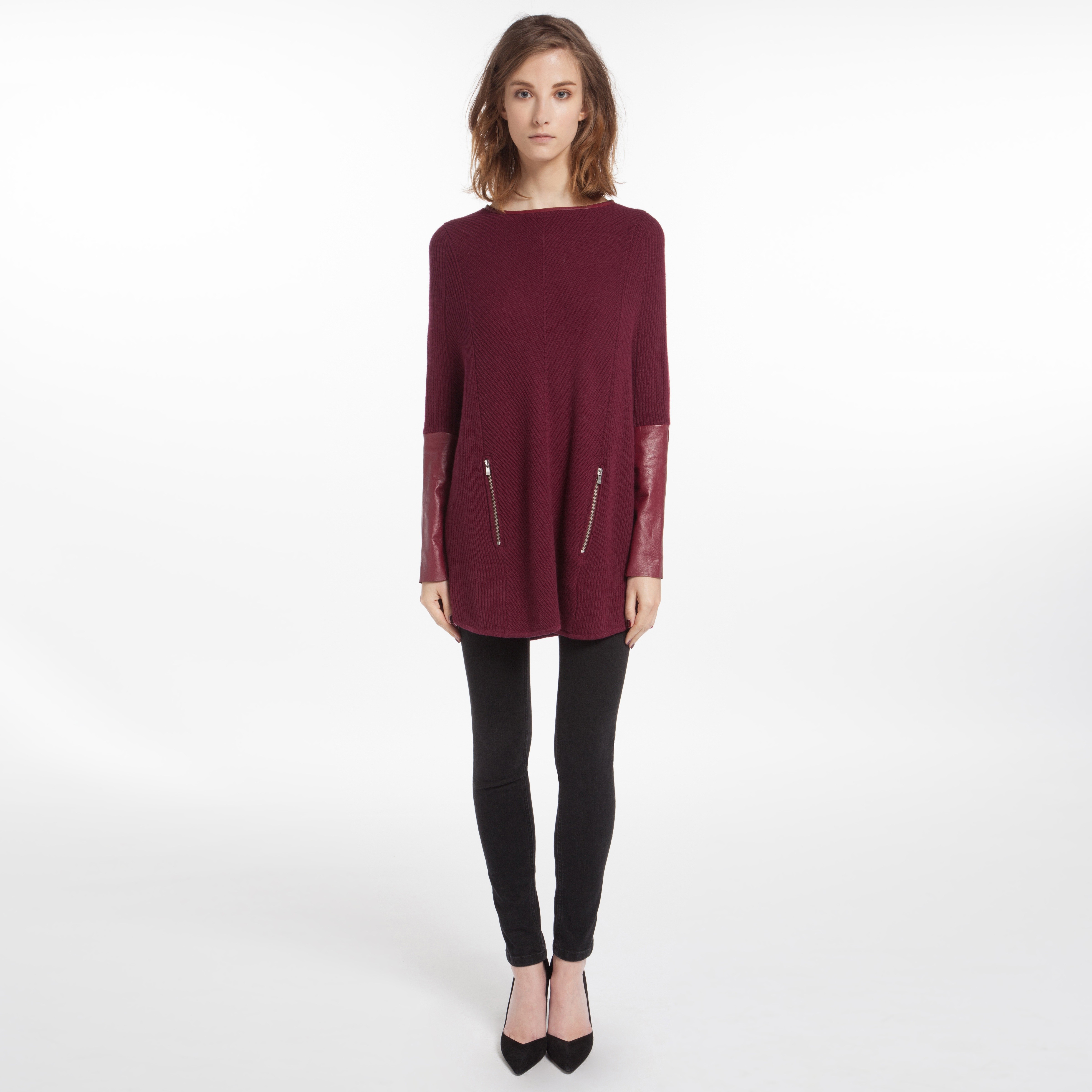Maje Duel Poncho Sweater in Red