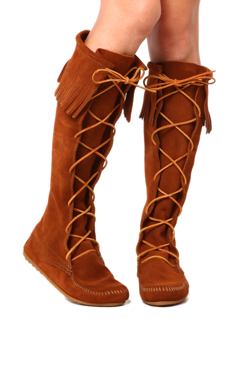 knee high fringe boots minnetonka knee high fringe boot in brown in brown lyst knee high fringe boots minnetonka knee high fringe boot in brown in brown lyst