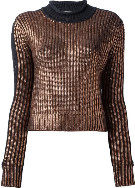 3.1 Phillip Lim Ribbed Knit Sweater in Gold (metallic) | Lyst