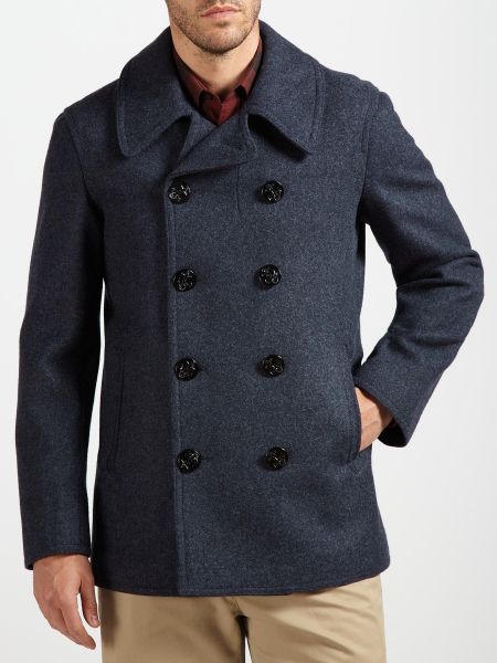 Gloverall Pure Wool Naval Reefer Coat in Blue for Men (Airforce Blue