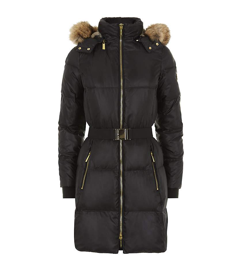 Michael Michael Kors Daune Puffer Coat with Fur Trim in Black (gold)