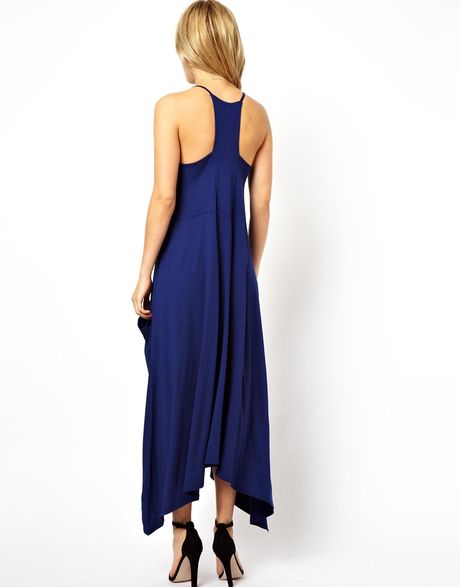 Asos Maxi Dress with Drape Pockets in Blue (Navy)