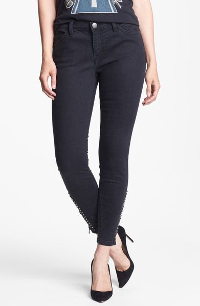 Current/elliott The Zip Stiletto Stud Detail Jeans in Black (Washed Black With Studs) | Lyst