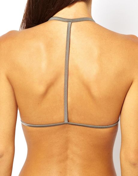 Asos Mix And Match Moulded Triangle T Back Bikini Top In Gray Tribe