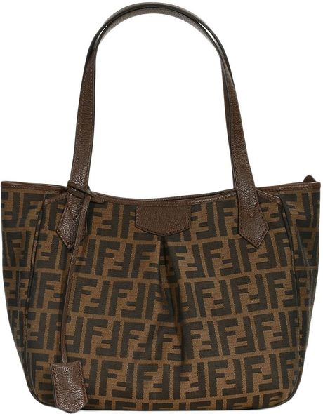 Fendi Bag Shopping with Zip Zucca Small in Brown (marron) | Lyst