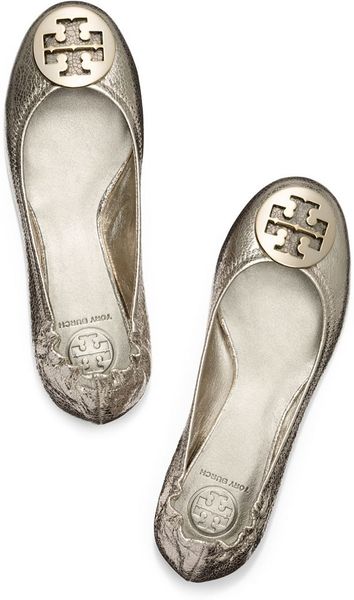 tory burch metallic reva ballet flat silver