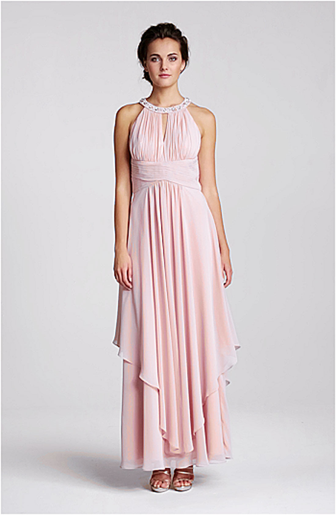 Eliza J Embellished Tiered Chiffon Halter Gown In Pink Blush Lyst 