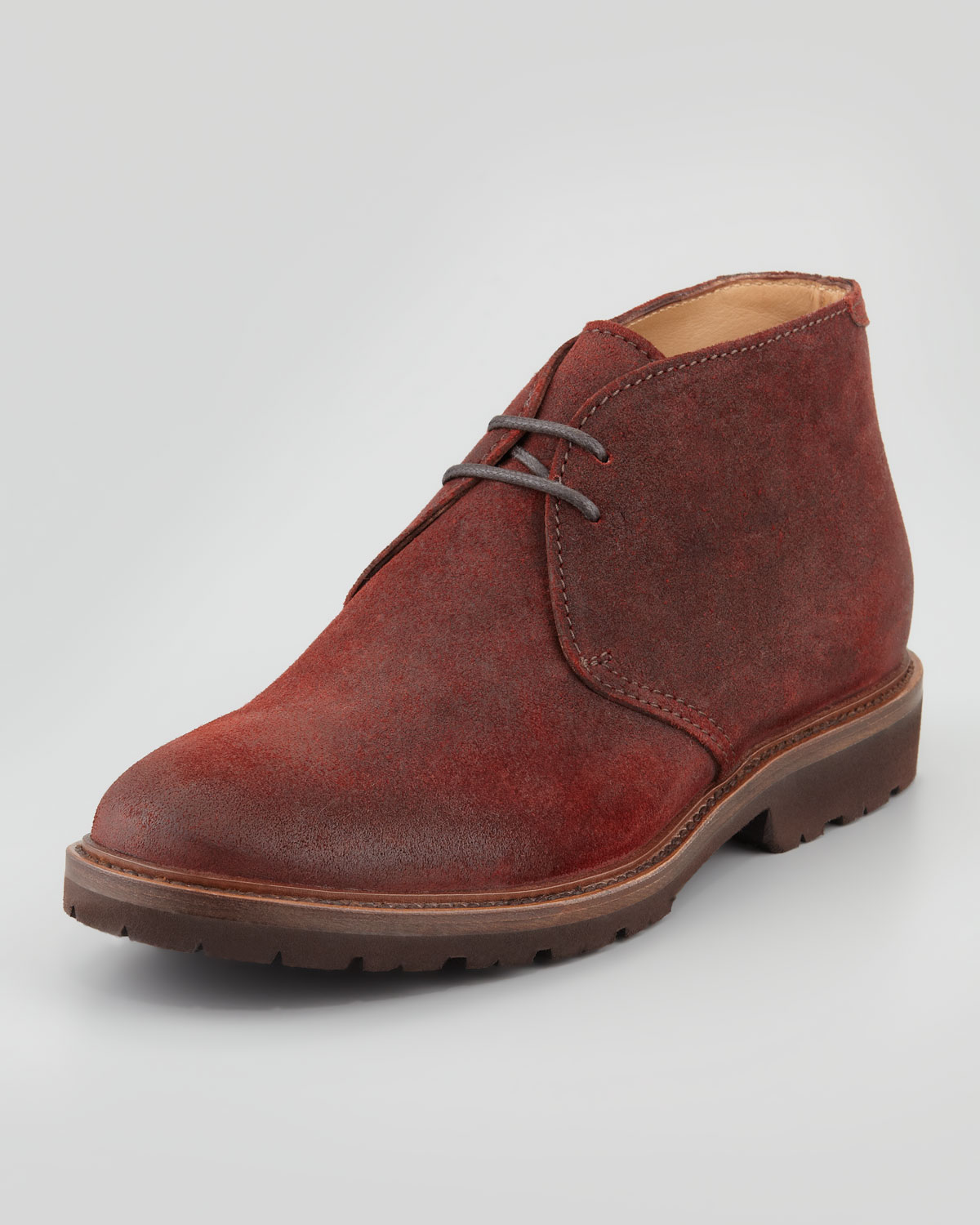 Brunello Cucinelli Mens Waxed Suede Chukka Boot Red in Red for Men | Lyst