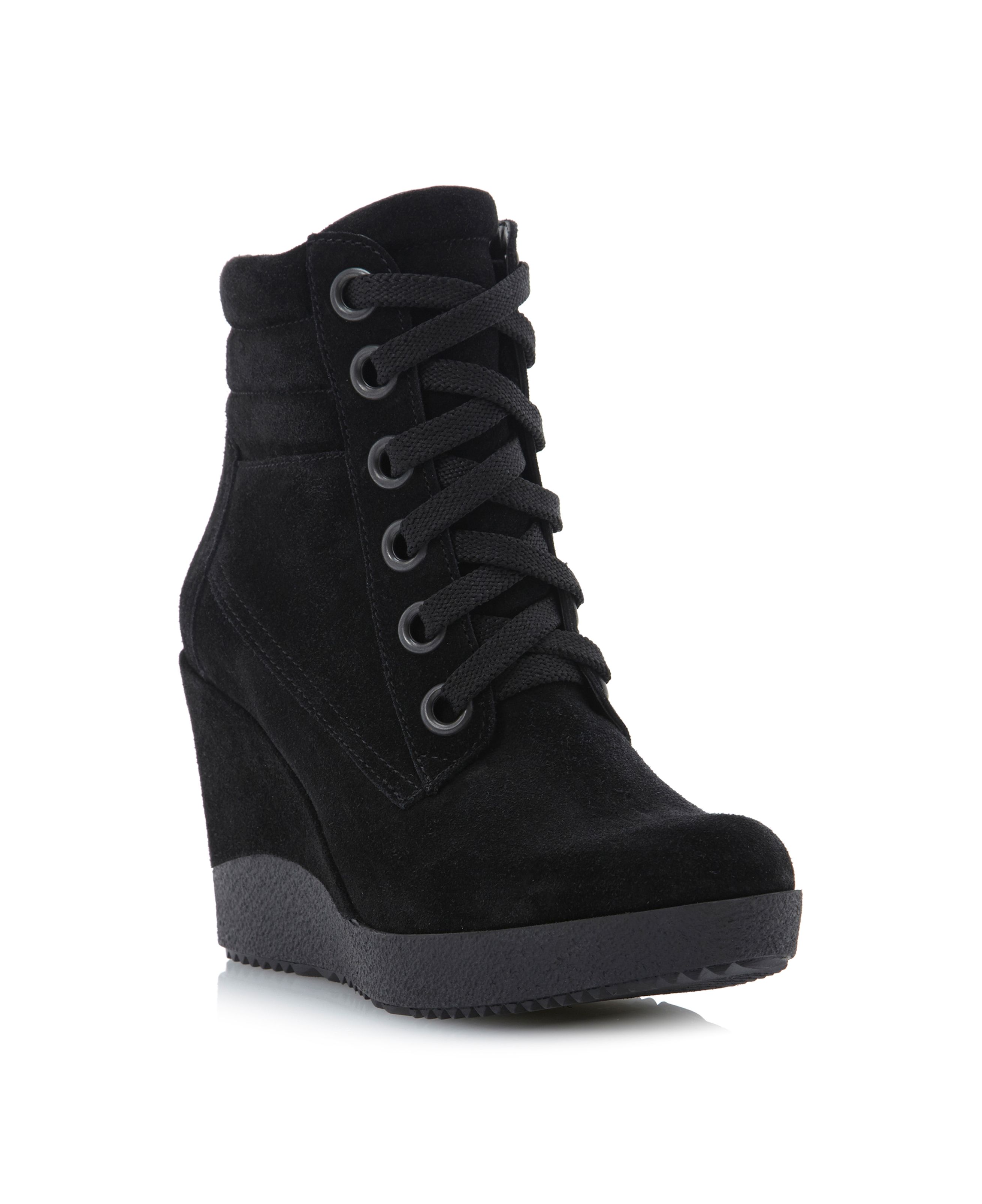 Dune Plaster High Top Lace Up Wedge Boots in Black (Black Suede) Lyst