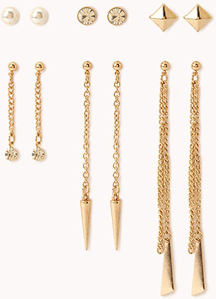 Forever 21 Classic Stud Drop Earring Set in Gold