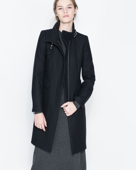 Zara Coat with Buckle Collar and Zip in Blue (Navy blue) | Lyst Zara Coat with Buckle Collar and Zip in Blue (Navy blue) | Lyst