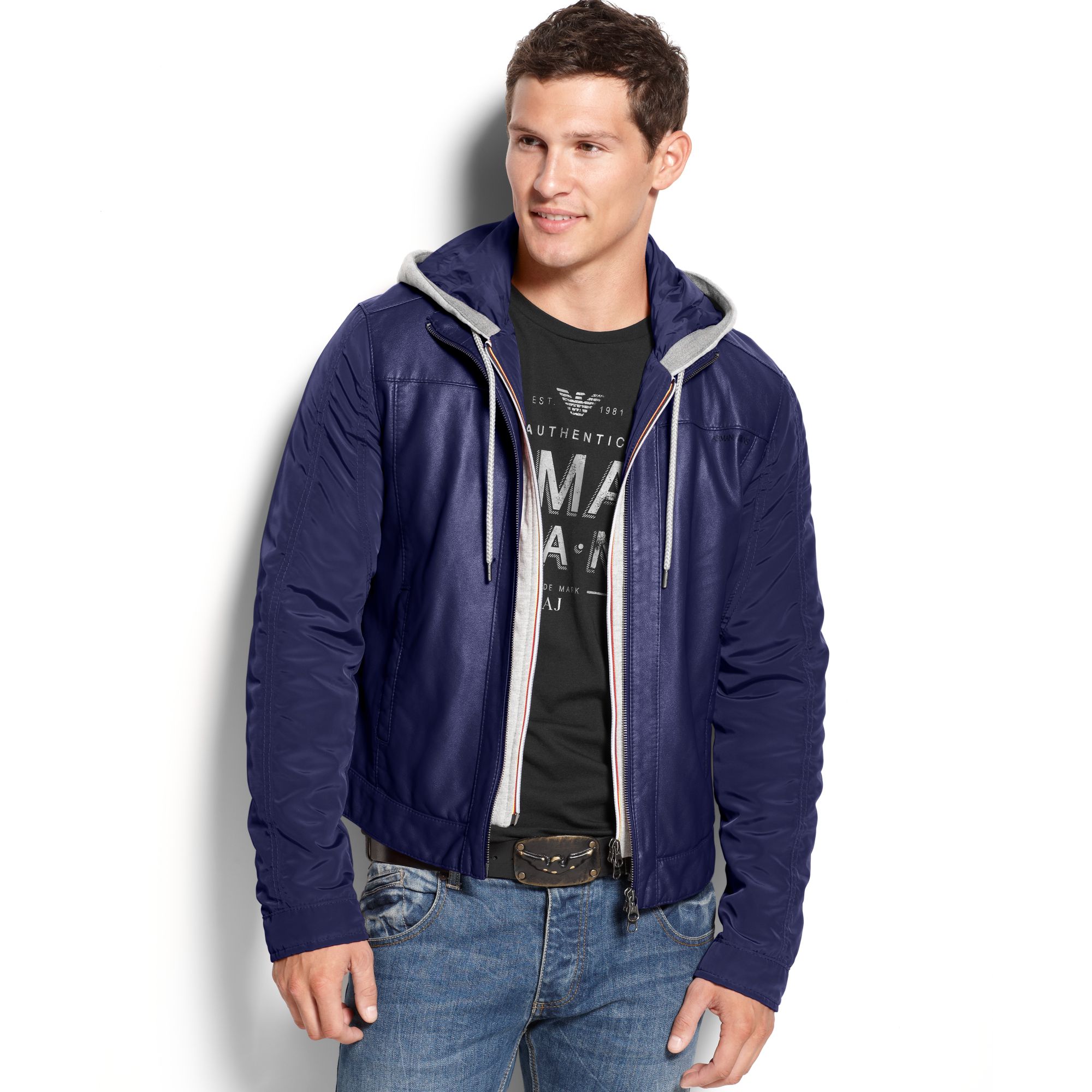 Armani Jeans Eco Leather Jacket in Blue for Men (Navy) | Lyst