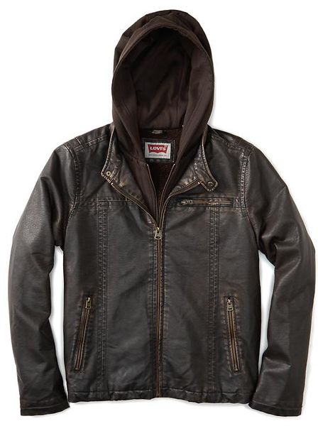 levis leather jacket with hood