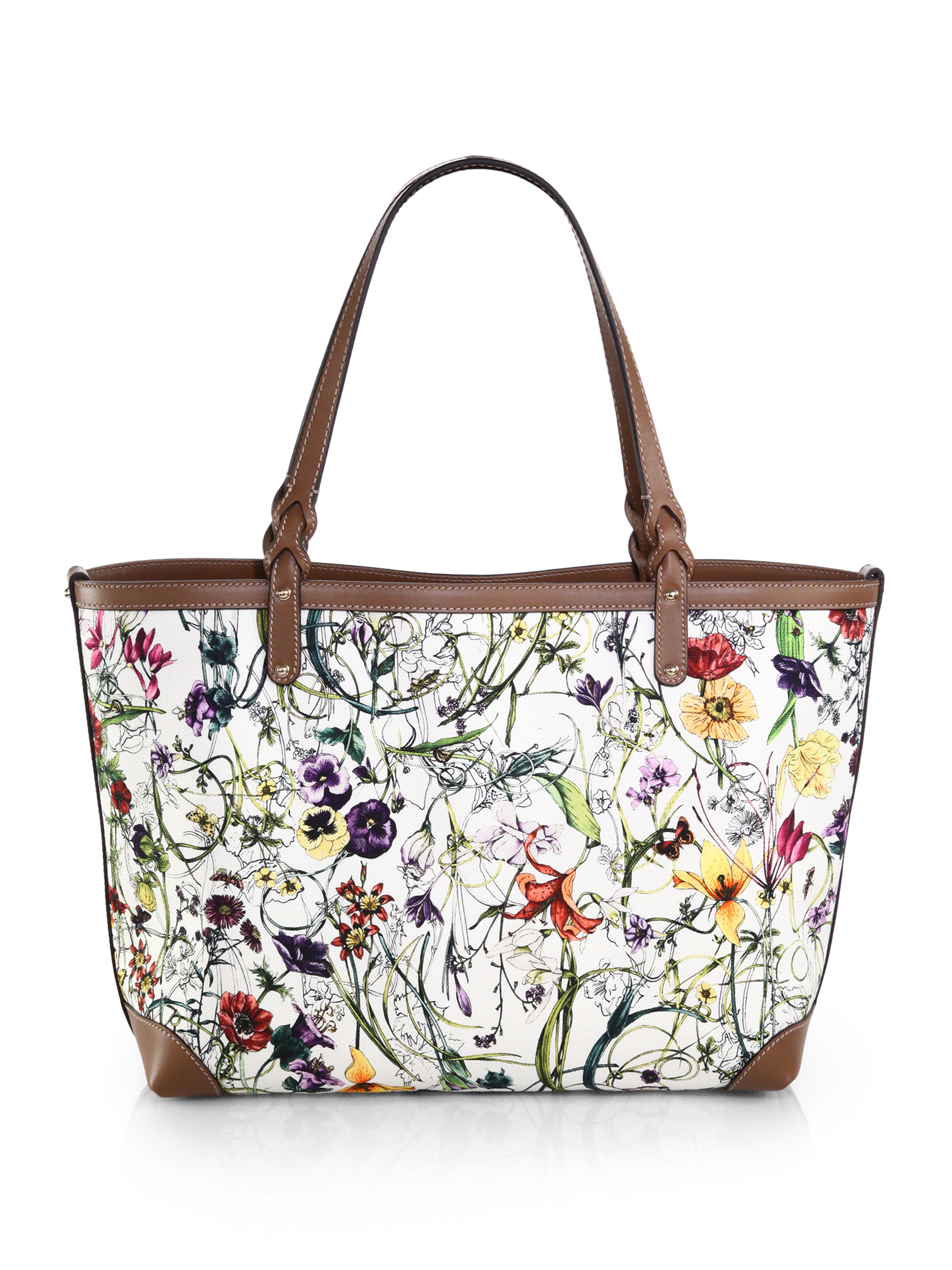 Gucci Craft Floral Canvas Tote in White (WHITE IRIS) | Lyst