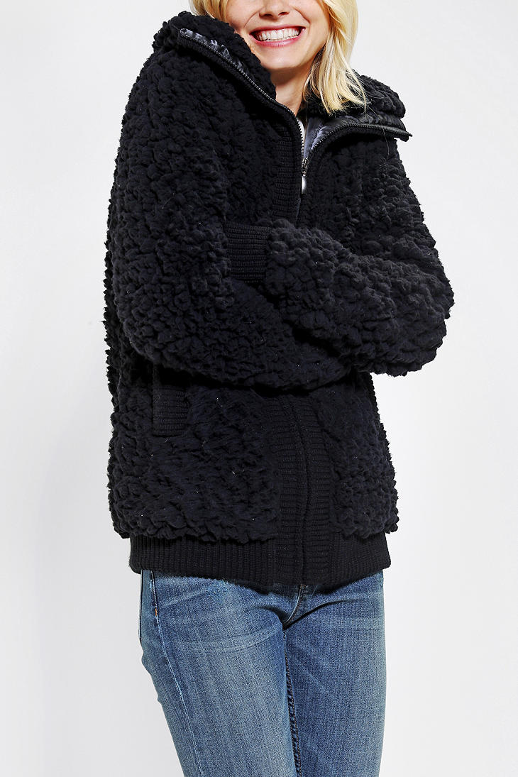 Urban Outfitters Pins and Needles Teddy Bomber Jacket in Black | Lyst