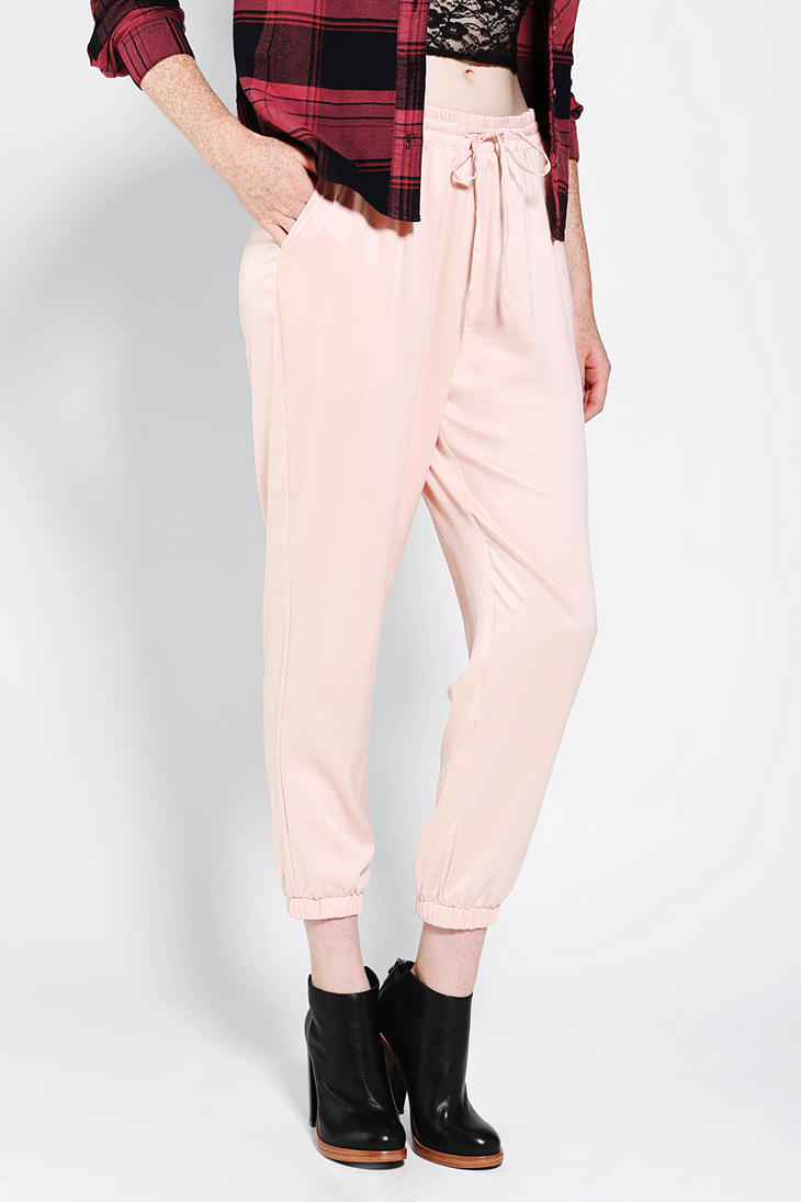 Urban Outfitters Kimchi Blue Lux Legs Satin Jogger Pant in Pink (BLUSH ...