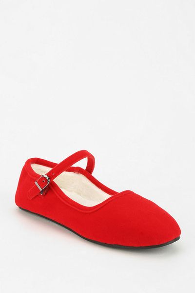 Urban Outfitters Velvet Mary Jane Slipper in Red | Lyst
