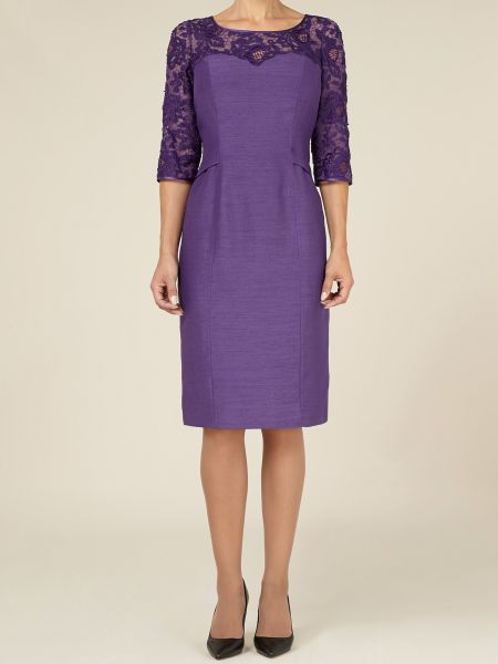 Jacques Vert Lace Sleeve Dress in Purple