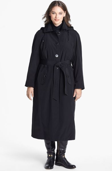 london fog women's hooded long trench coat with liner