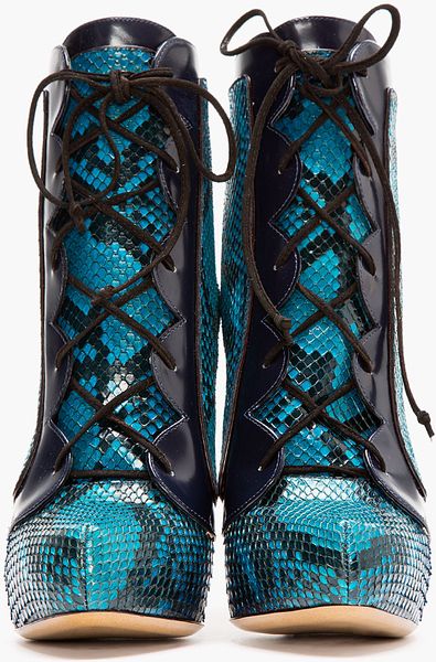 Nicholas Kirkwood Teal Snakeskin Lace Up Ankle Boots in Blue (teal) | Lyst