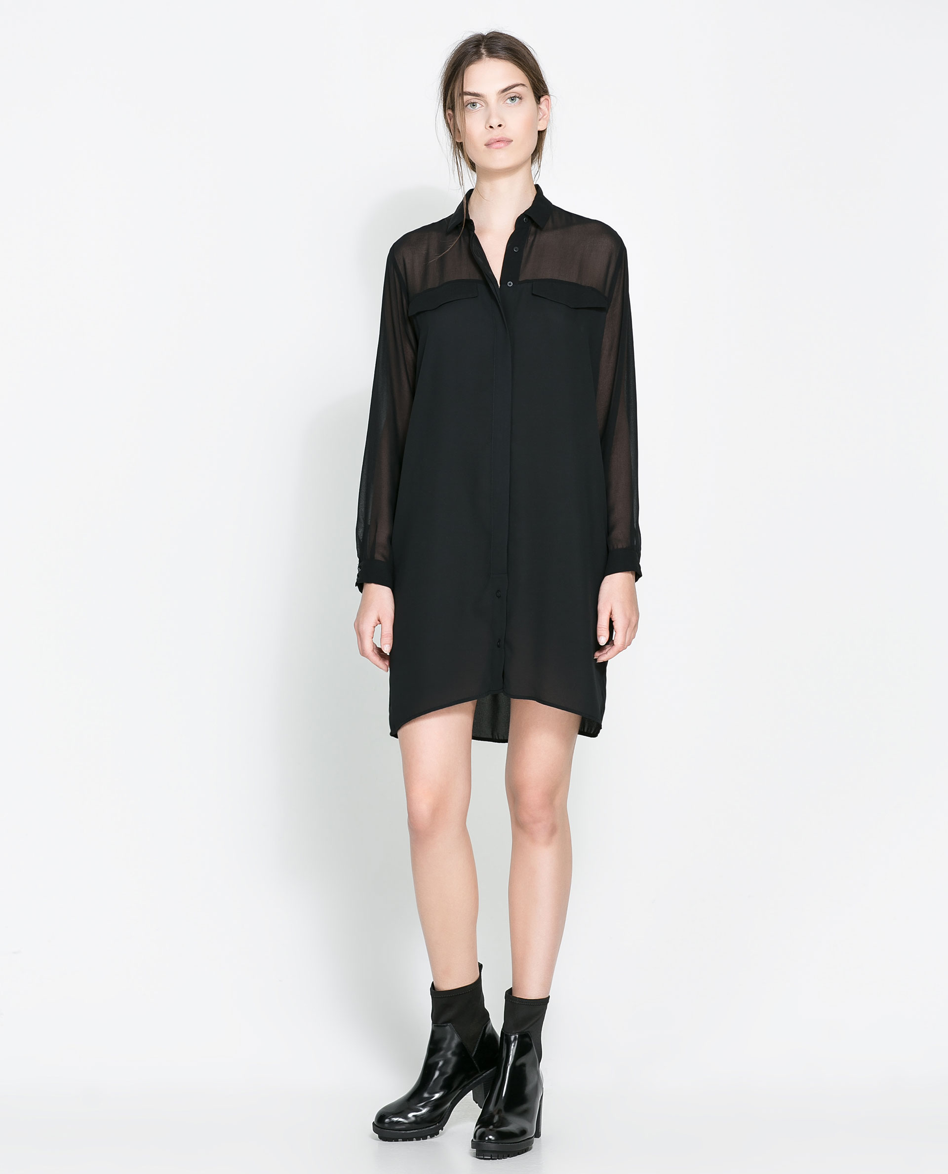 Zara Shirt Dress in Black | Lyst