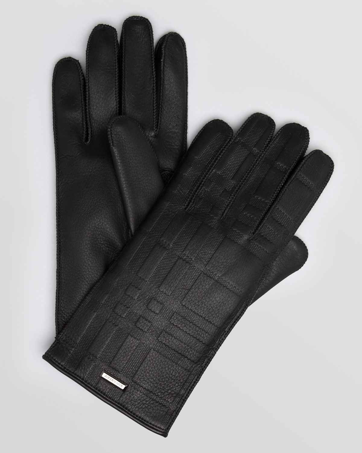 Burberry Embossed Leather Gloves in Black for Men Lyst