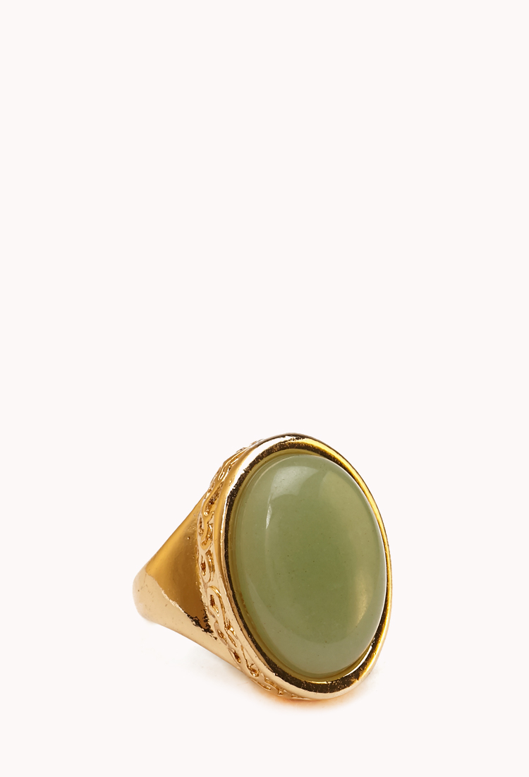 Forever 21 Cocktail Hour Natural Stone Ring in Gold (GOLDJADE)