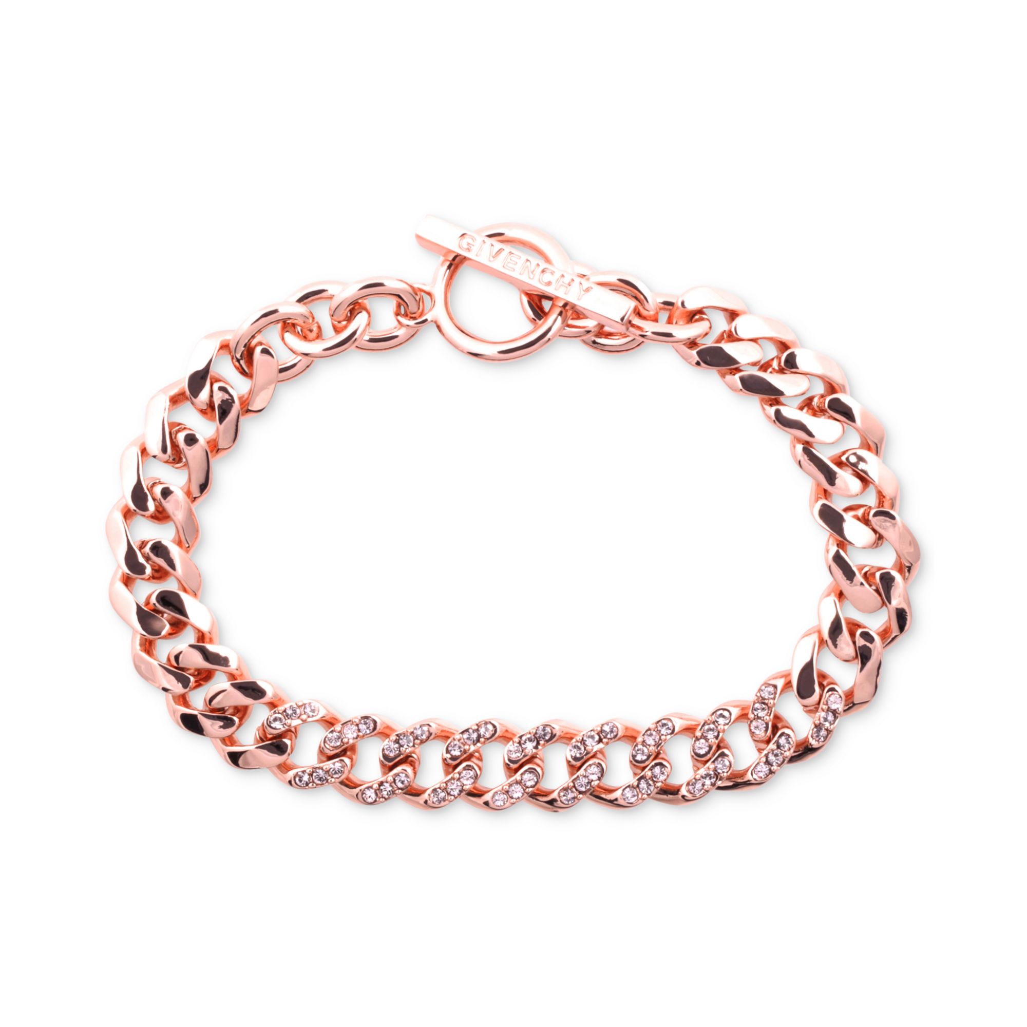 Givenchy Rose Goldtone Swarovski Silk Crystal Curb Link Bracelet A