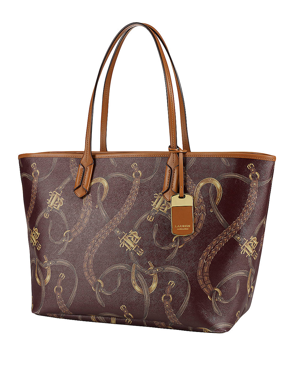 Lauren By Ralph Lauren Equestrian Print Classic Leather Tote Bag in