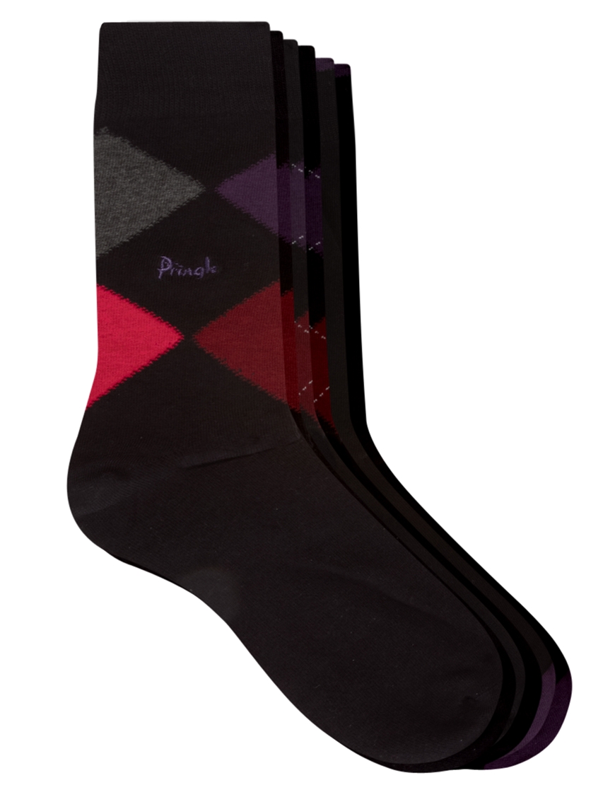 Pringle Of Scotland Argyle 3 Pack Socks in Black for Men Lyst