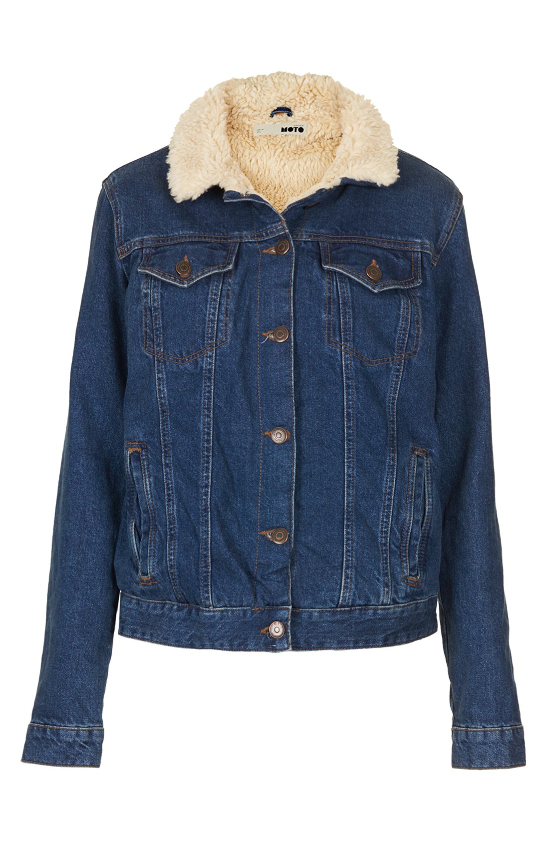 Moto Fleece Lined Denim Jacket in Blue (Mid Stone) Lyst