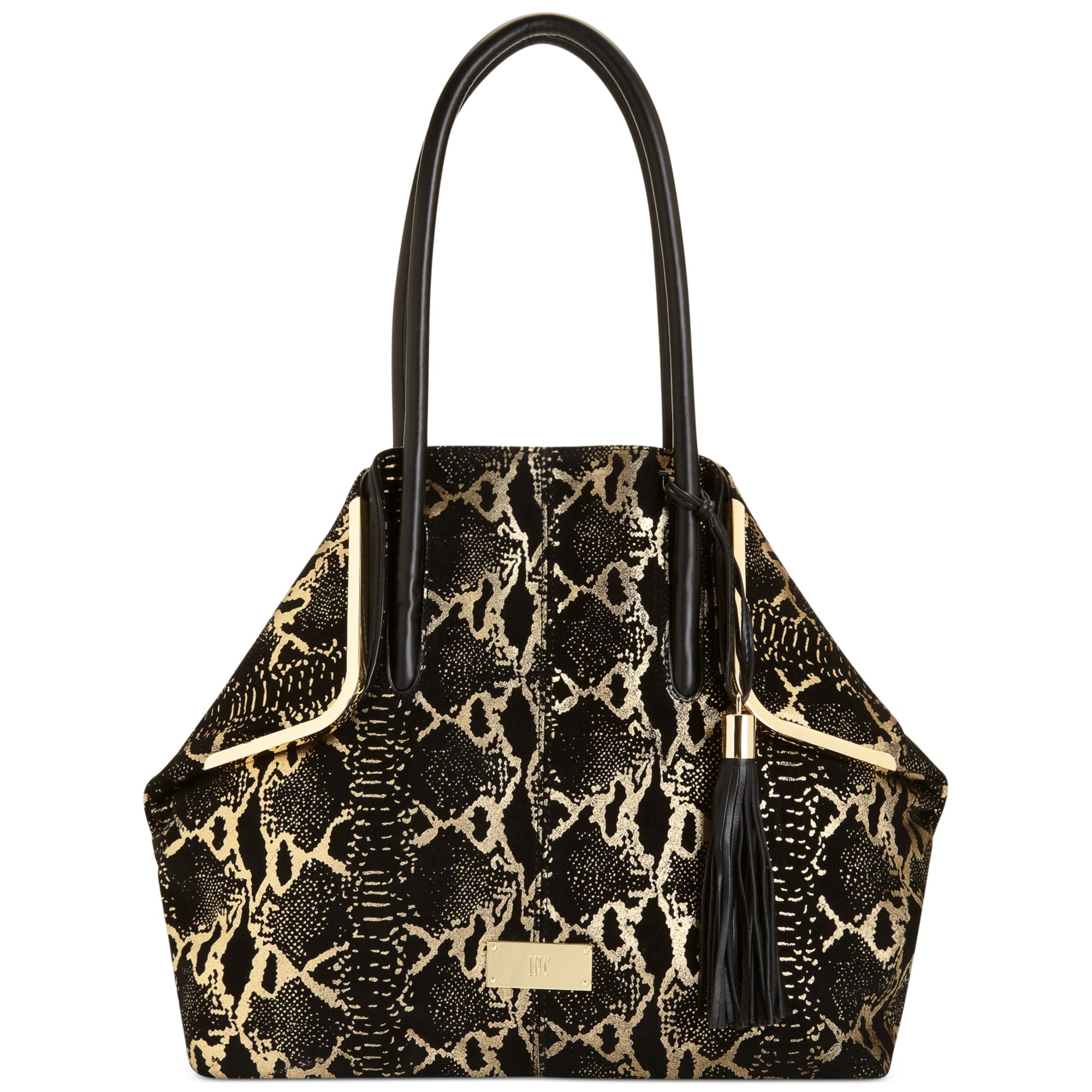 Inc International Concepts Inc Handbag Bianca Suede Tote in Black (Black/ Gold Snake) | Lyst