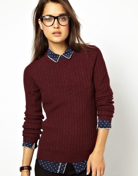 Jack Wills Cable Knit Sweater in Red (Damson) | Lyst