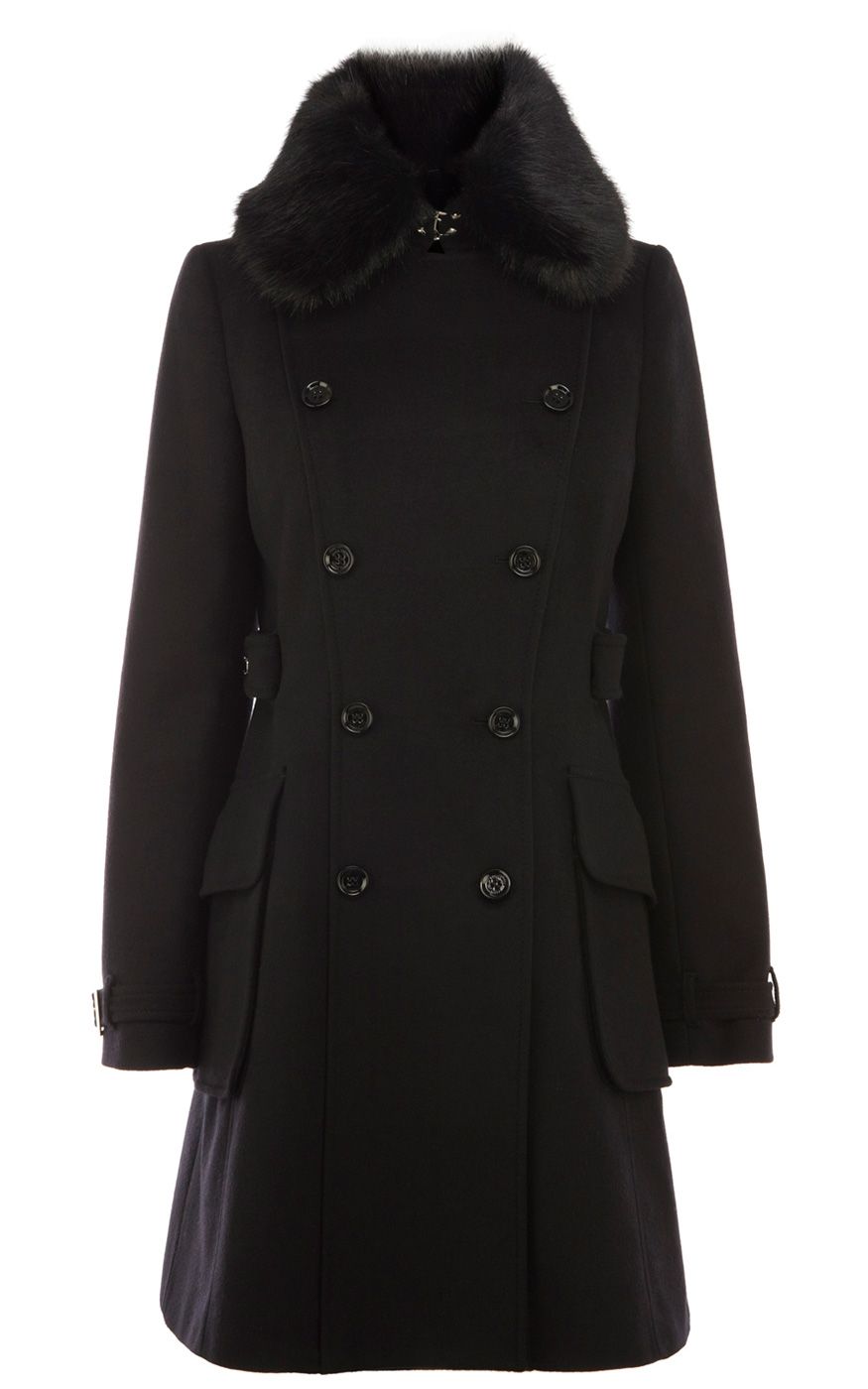 Karen Millen Double Breasted Wool Trench Coat in Black Lyst