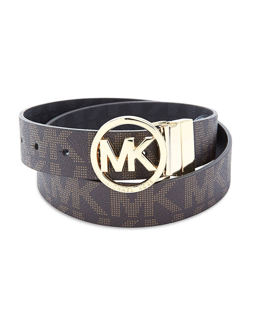 Michael By Michael Kors Leather Belt with Gold Buckle in Brown ...