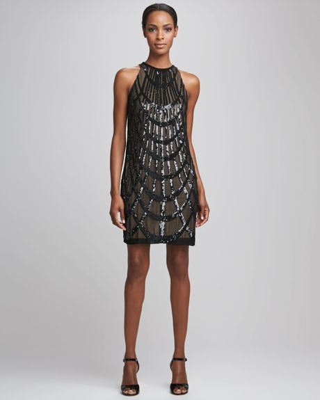 Nicole Miller Deco Sequined Cocktail Dress in Gray (BLACK)