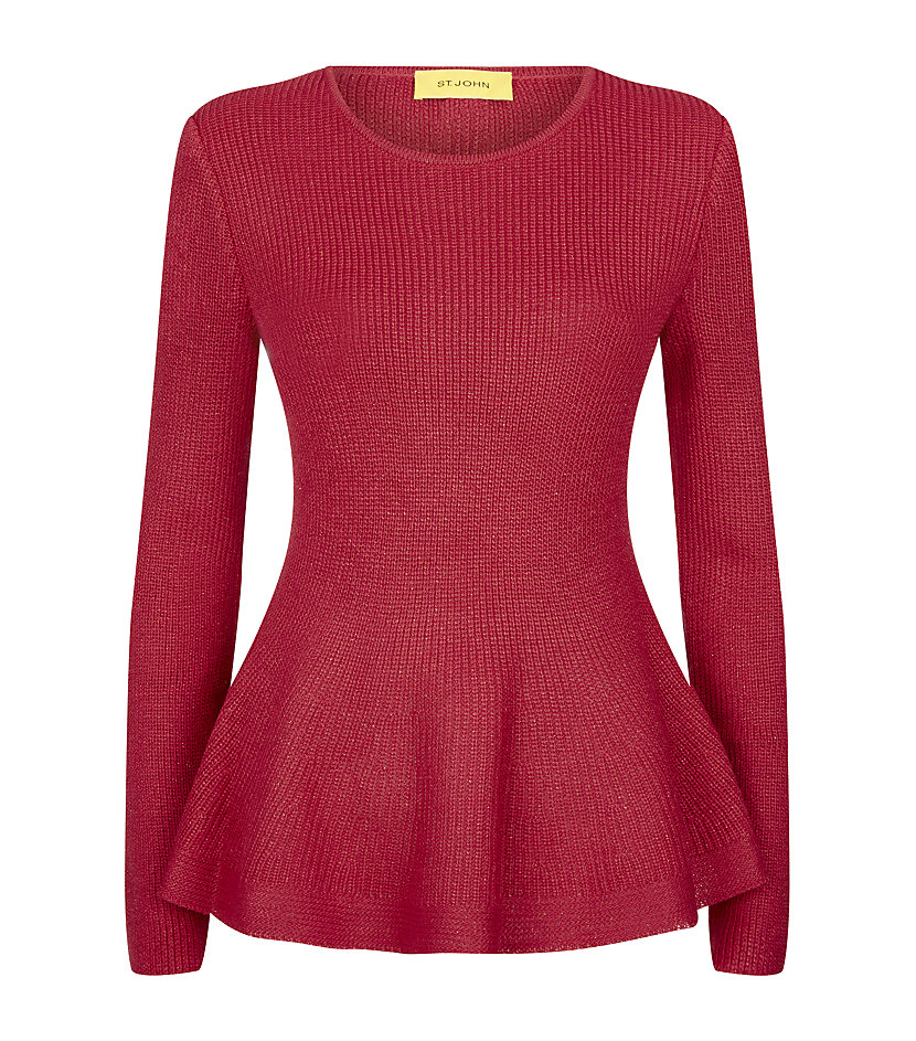 St. John Peplum Sweater in Red (black) | Lyst