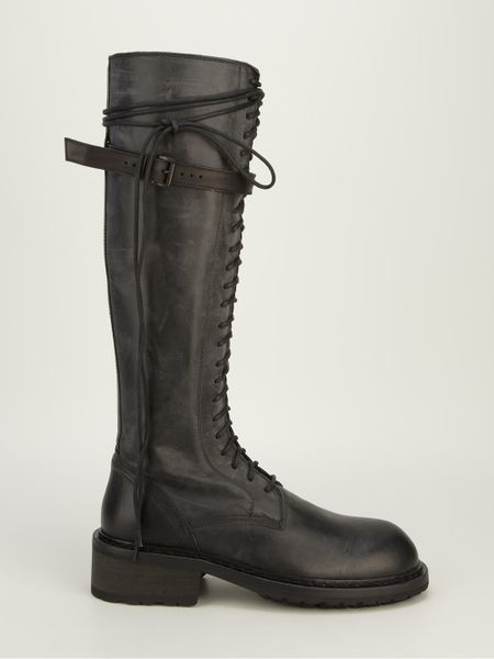 Ann Demeulemeester Knee High Combat Boot in Black | Lyst