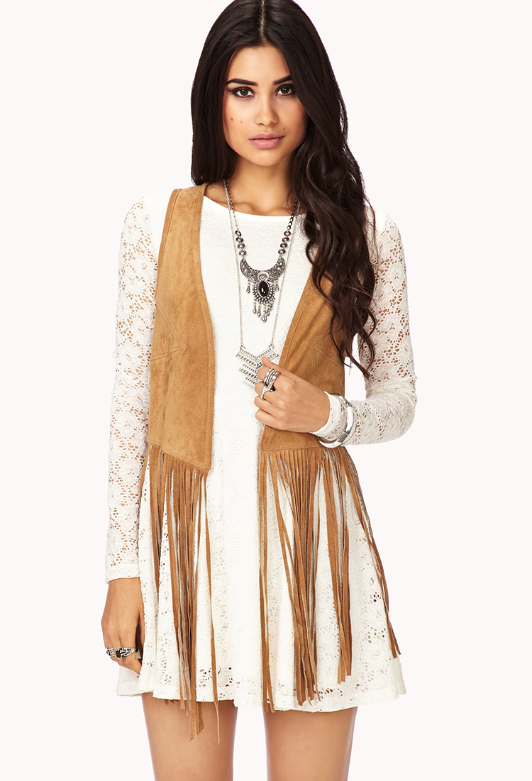 Forever 21 Western Redux Fringe Vest in Brown (Tan) Lyst