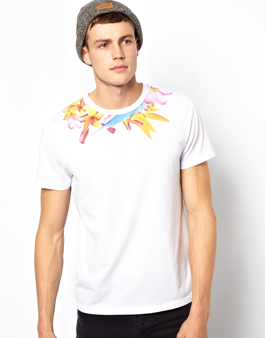 Asos Tshirt with Tropical Yoke Print in White for Men Lyst