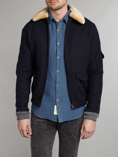 Native Youth Sherpa Collar Wool Flight Jacket in Blue for Men (Navy) | Lyst